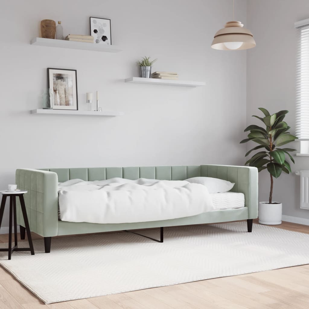 daybed med madras 80x200 cm velour lysegrå