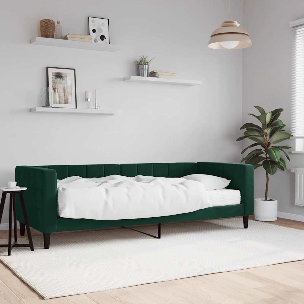 daybed med madras 80x200 cm velour mørkegrøn