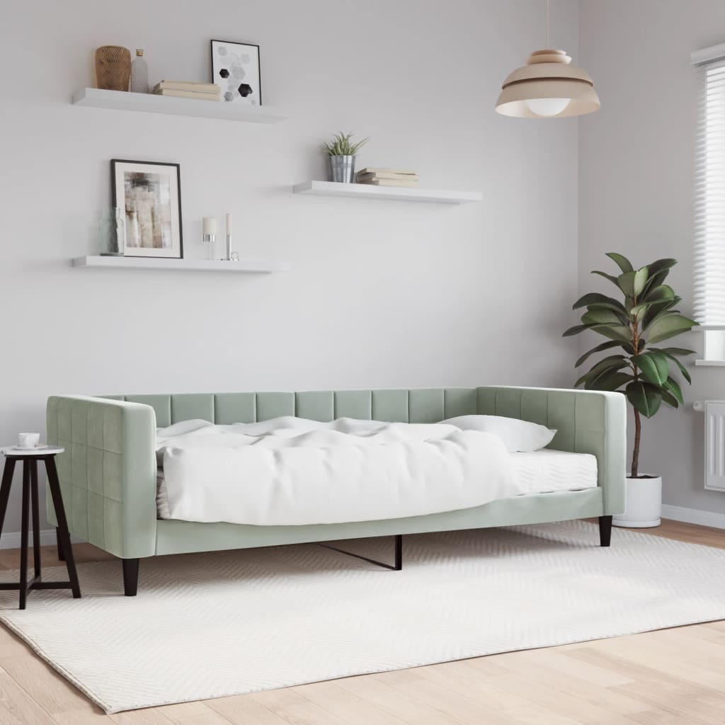 daybed med madras 90x200 cm velour lysegrå