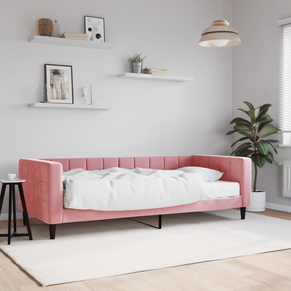daybed med madras 90x200 cm velour pink billede
