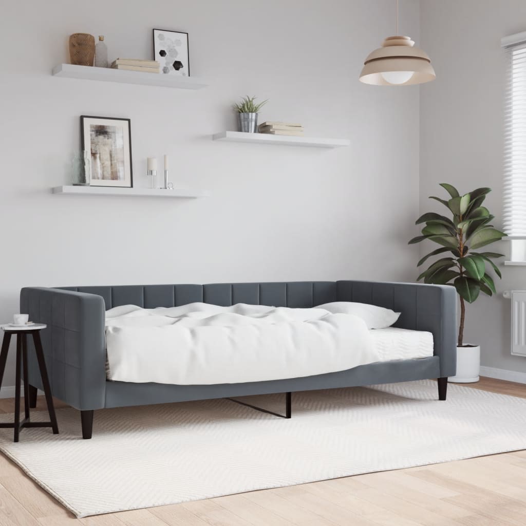 daybed med madras 100x200 cm velour mørkegrå