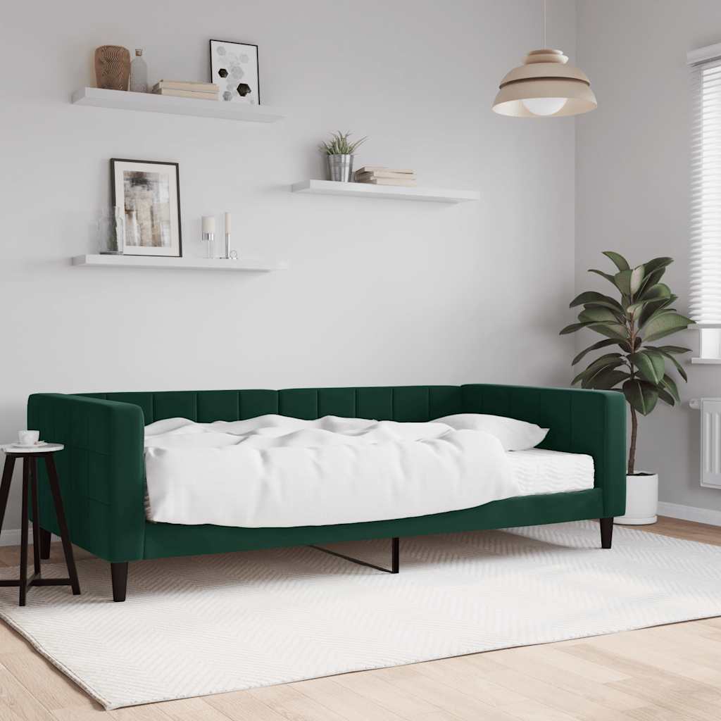 daybed med madras 100x200 cm velour mørkegrøn billede