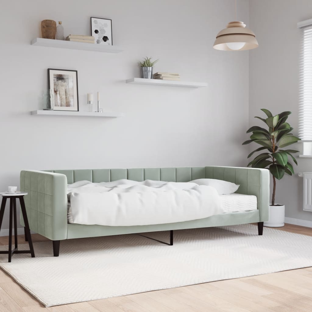 daybed med madras 90x190 cm velour lysegrå billede