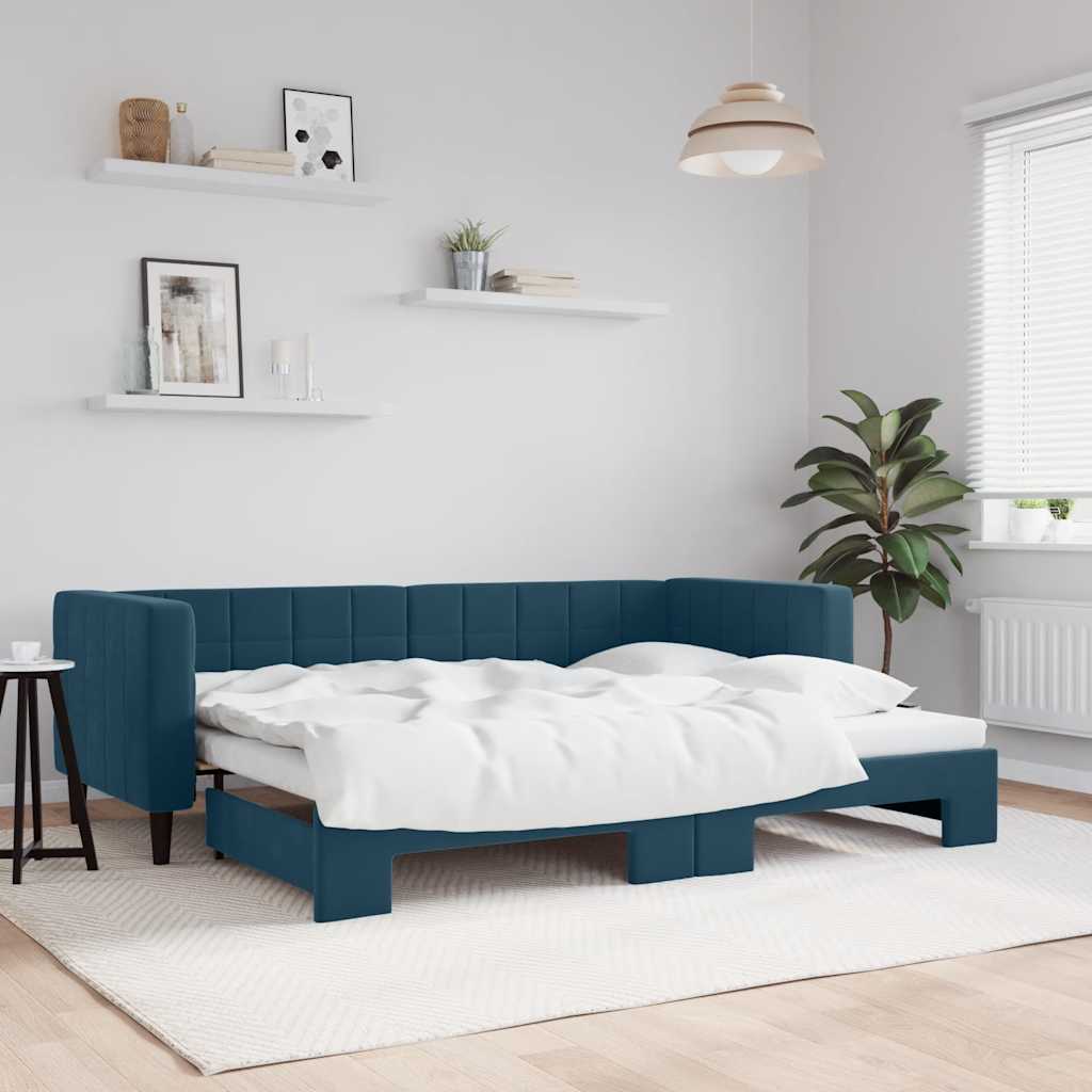 daybed med udtræk 80x200 cm velour blå