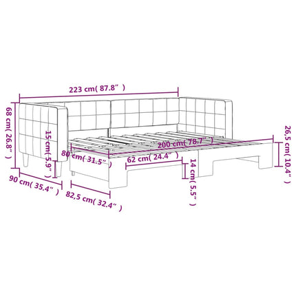 daybed med udtræk 80x200 cm velour lysegrå