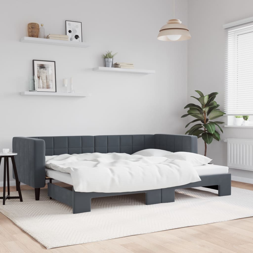Daybed med udtræk 80×200 cm i velour - mørkegrå