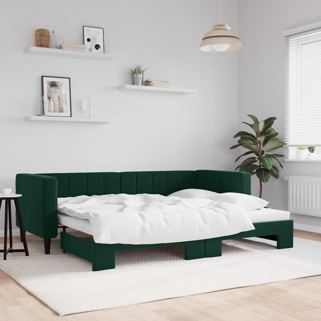 daybed med udtræk 80x200 cm velour mørkegrøn