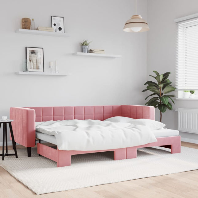 daybed med udtræk 80x200 cm velour lyserød