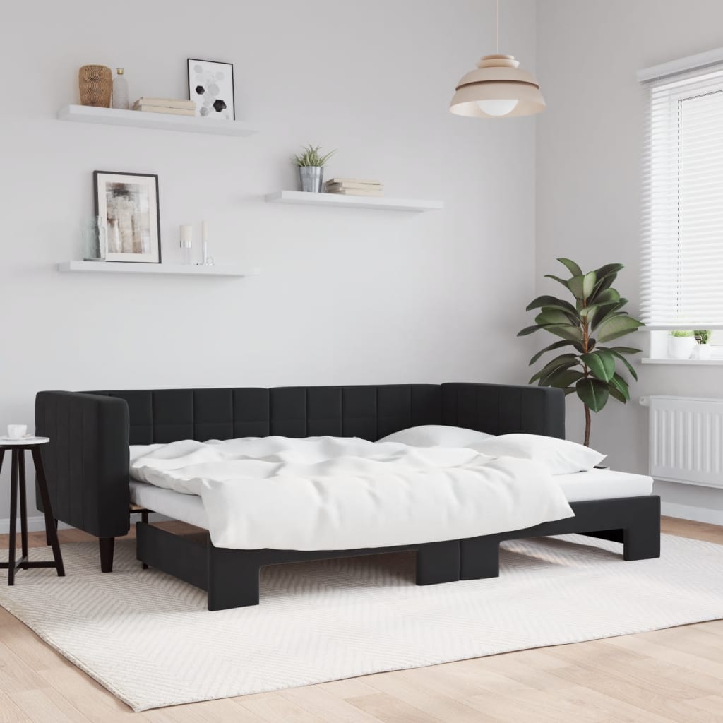 daybed med udtræk 80x200 cm velour sort billede