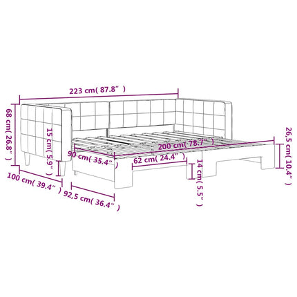 daybed med udtræk 90x200 cm velour blå