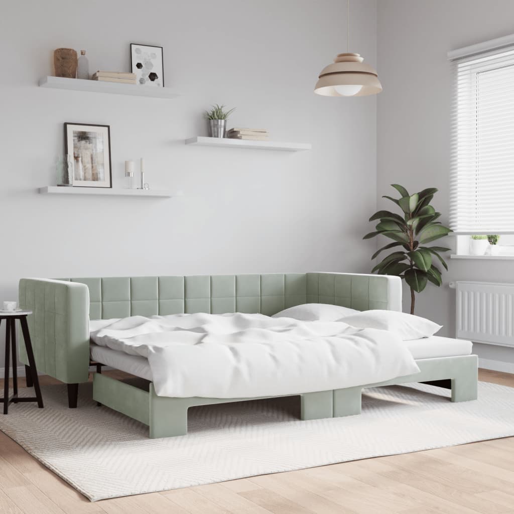 daybed med udtræk 90x200 cm velour lysegrå
