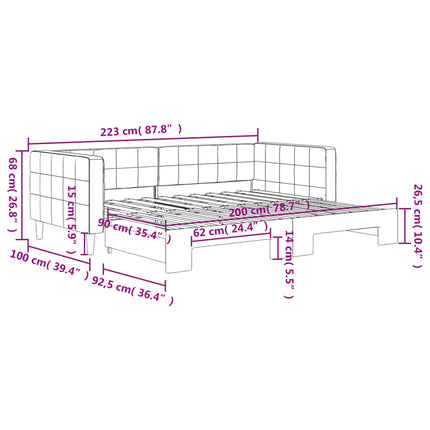 daybed med udtræk 90x200 cm velour mørkegrå