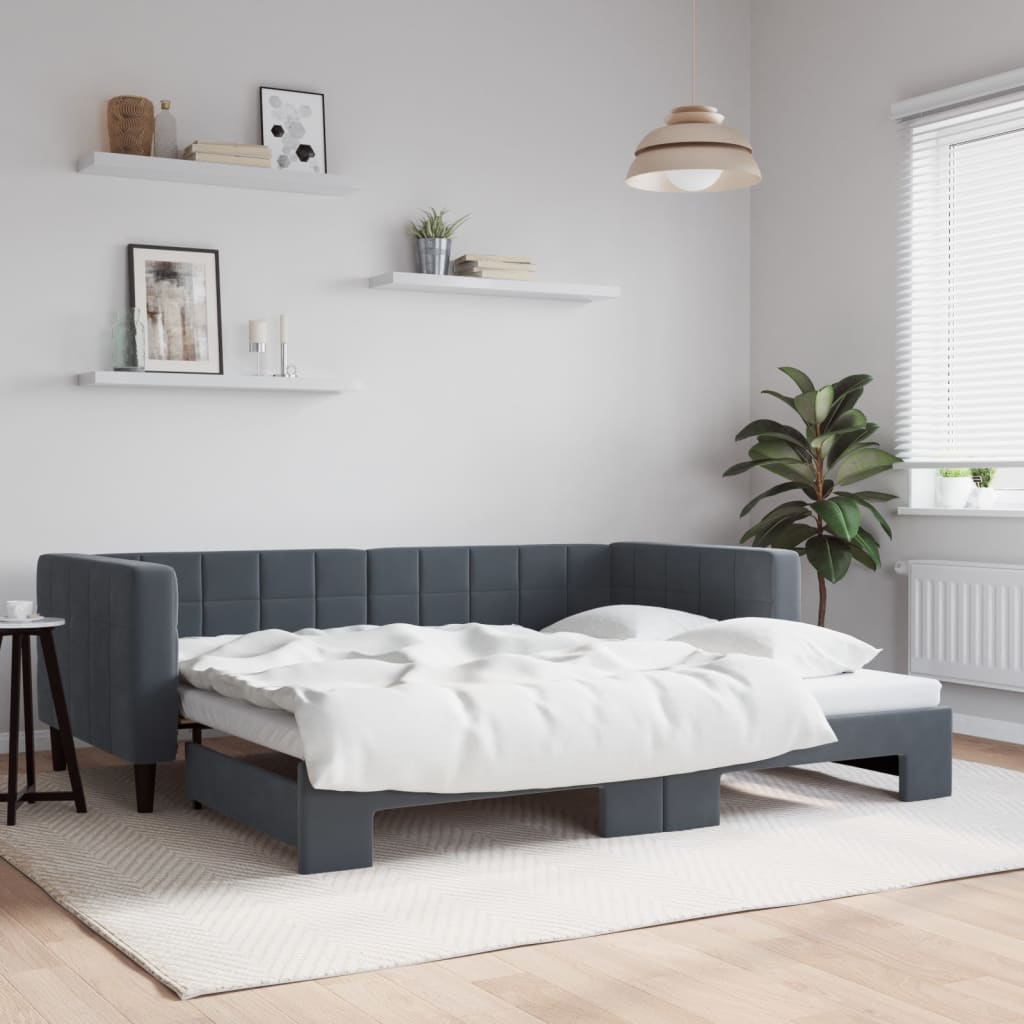 Daybed Velour Mørkegrå - med udtræk / 90 x 200 cm