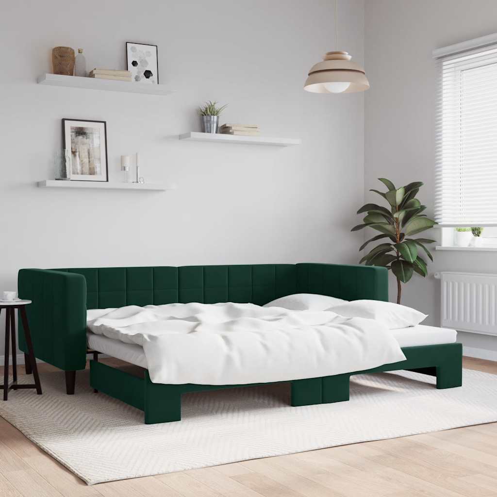 daybed med udtræk 90x200 cm velour mørkegrøn