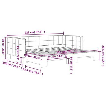 daybed med udtræk 90x200 cm velour lyserød