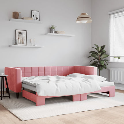 daybed med udtræk 90x200 cm velour lyserød
