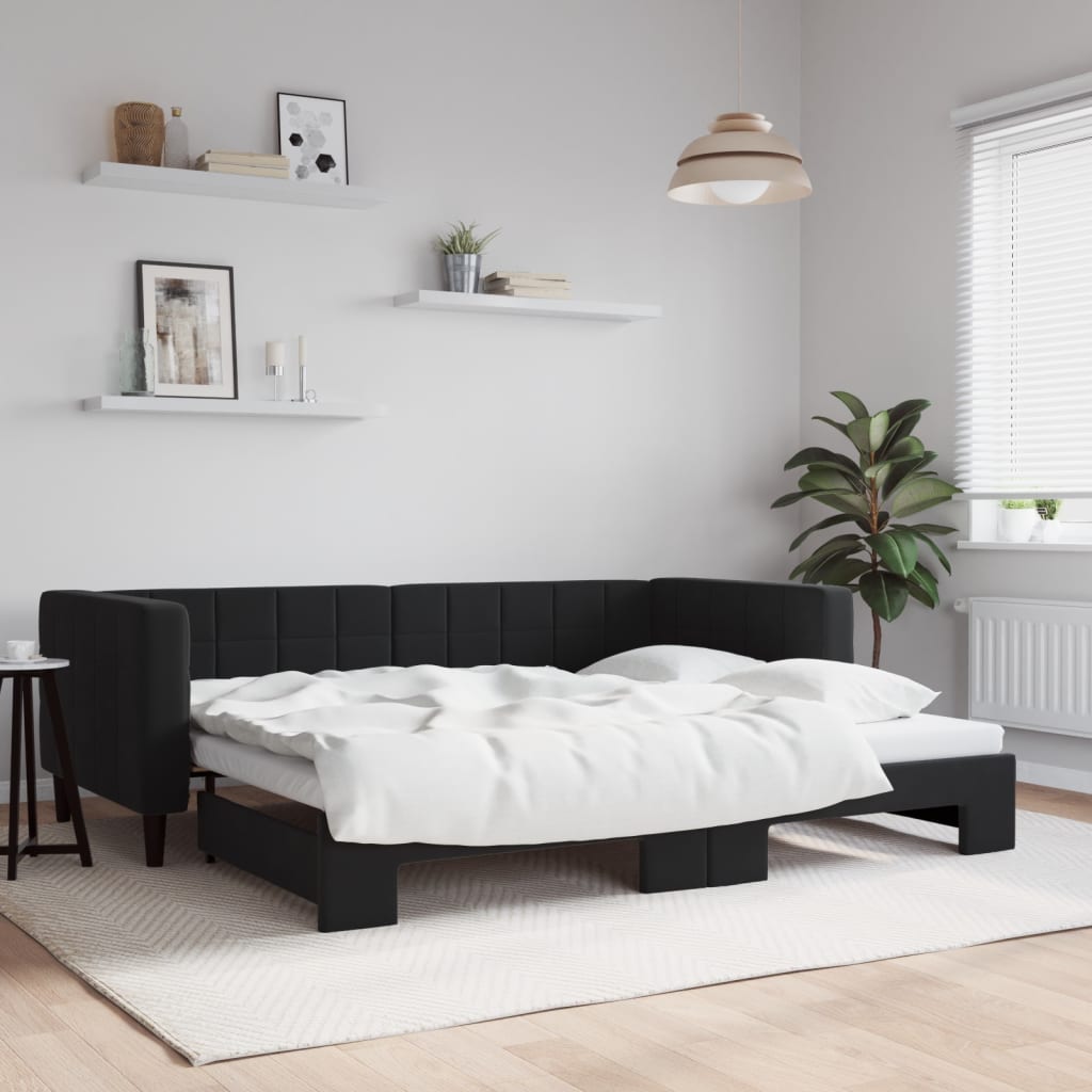 daybed med udtræk 90x200 cm velour sort