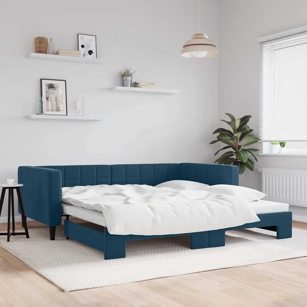 Daybed med udtræk 100×200 cm i velour - blå