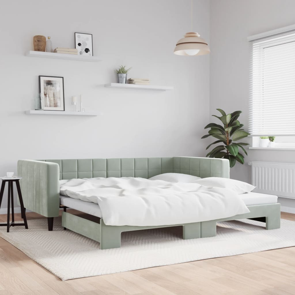 daybed med udtræk 100x200 cm velour lysegrå