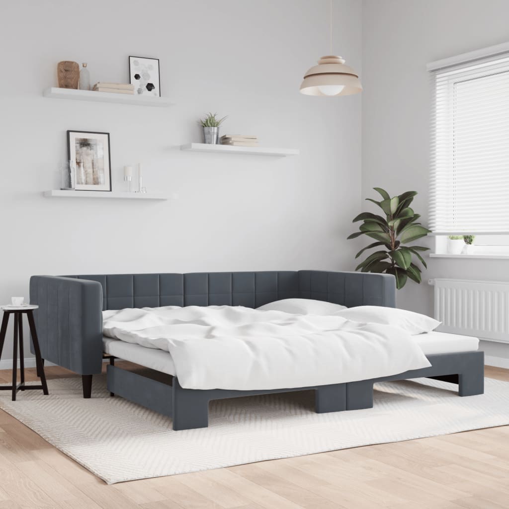 Daybed Velour Mørkegrå - med udtræk / 100 x 200 cm