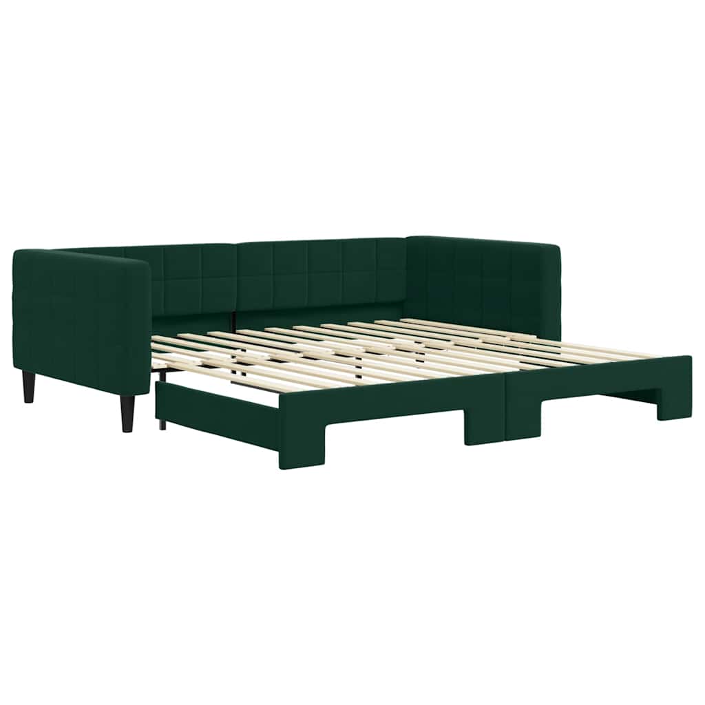 daybed med udtræk 100x200 cm velour mørkegrøn