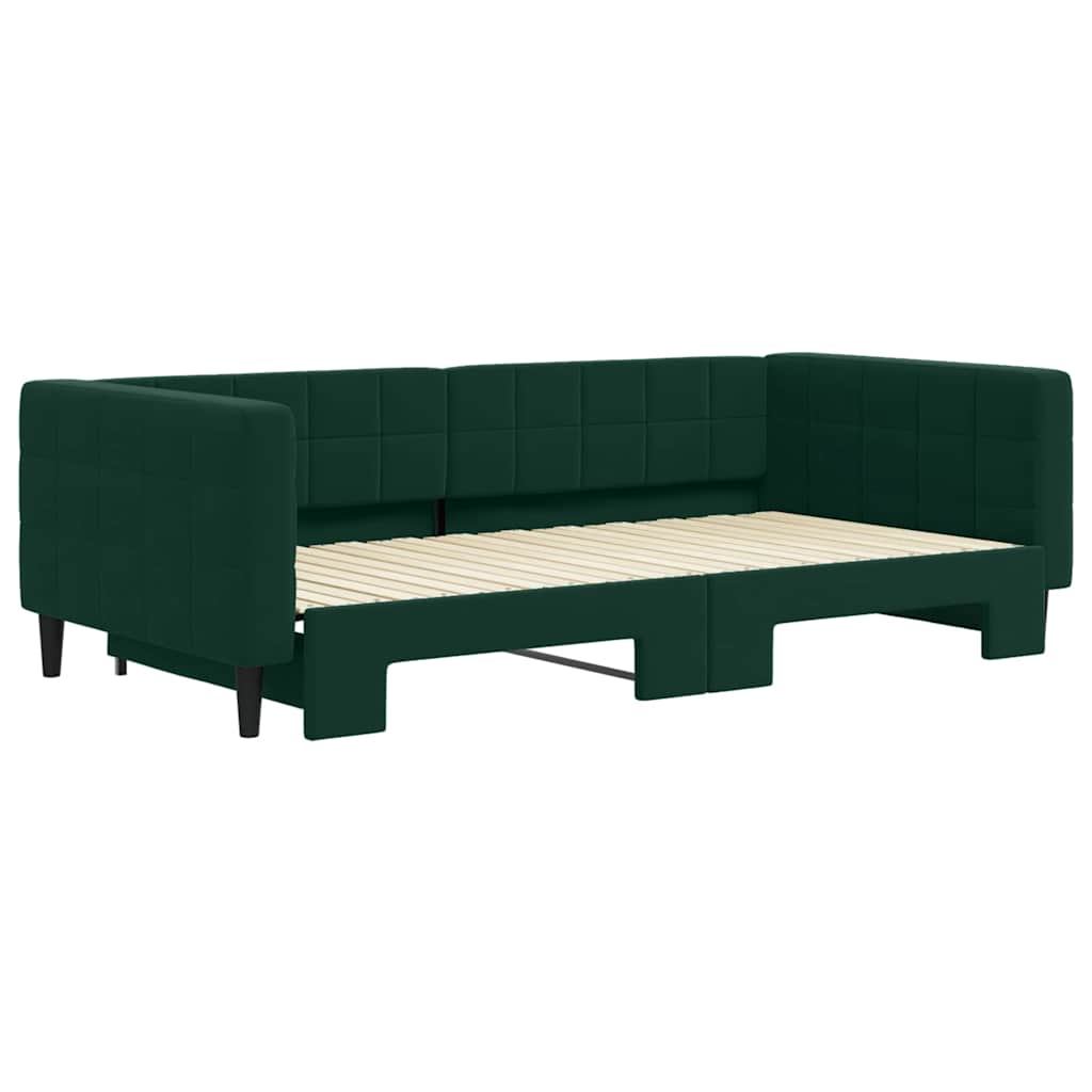 daybed med udtræk 100x200 cm velour mørkegrøn