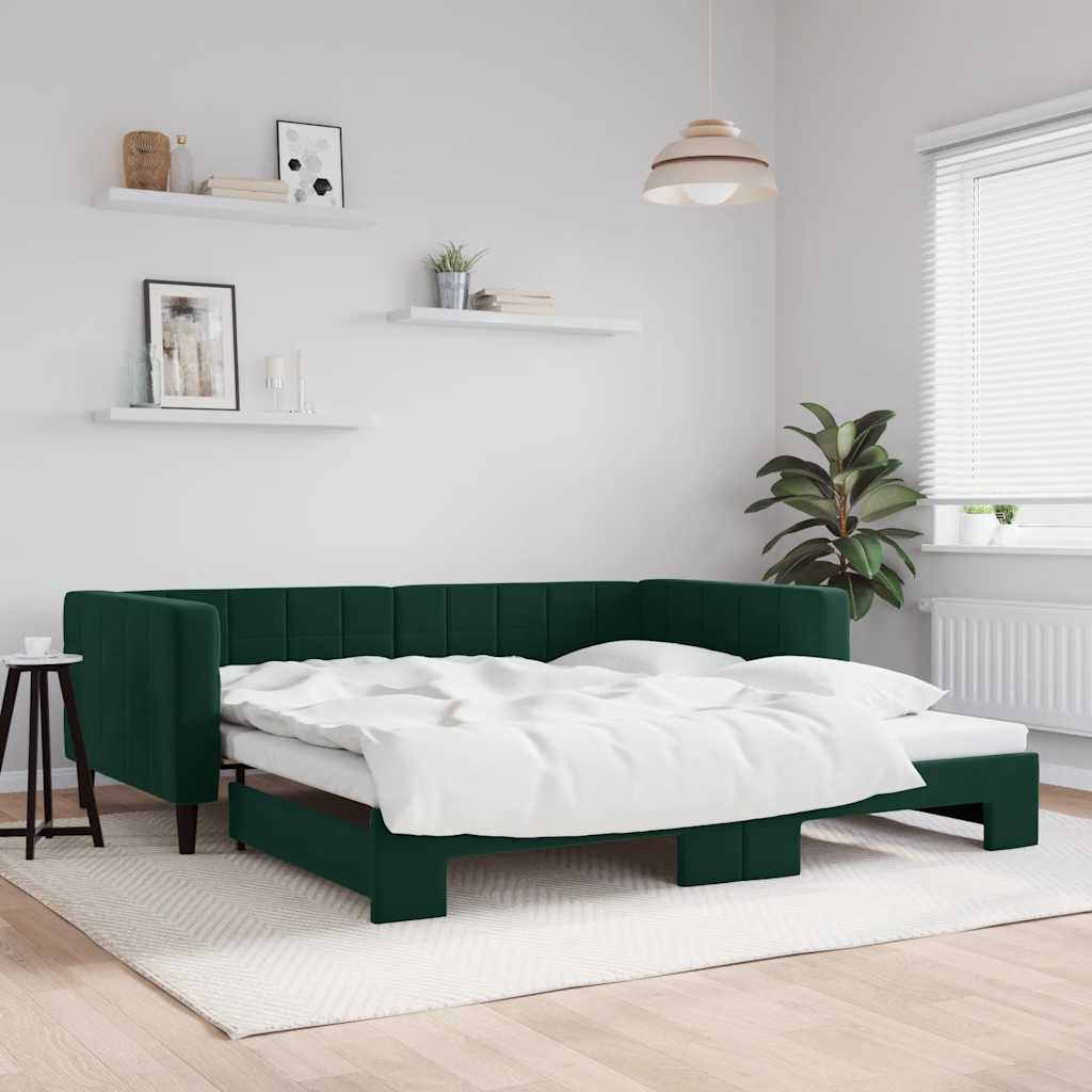 daybed med udtræk 100x200 cm velour mørkegrøn