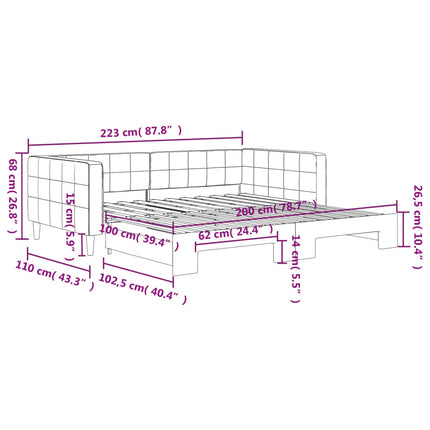 daybed med udtræk 100x200 cm velour lyserød