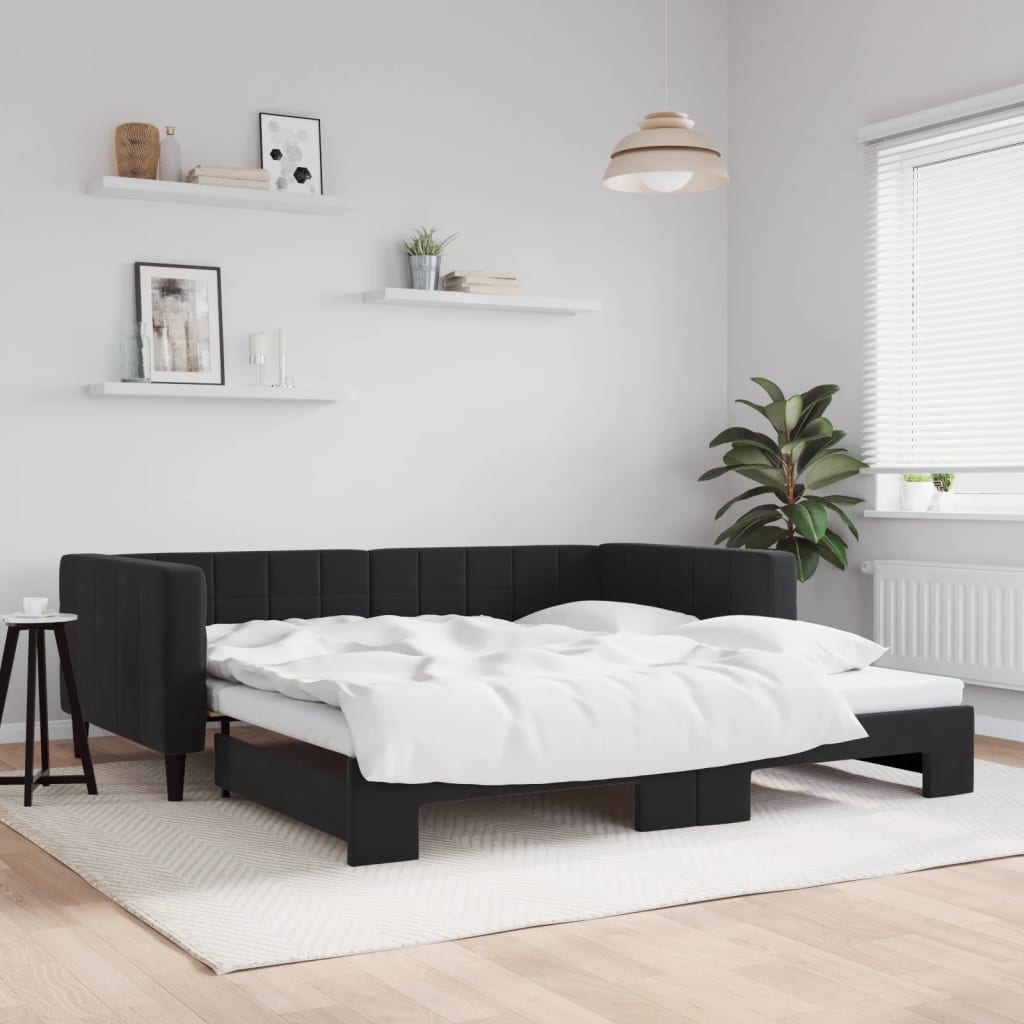 Daybed med udtræk 100×200 cm i sort velour