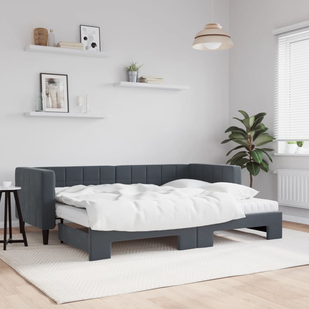 daybed med udtræk og madras 80x200 cm velour mørkegrå