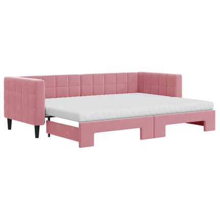 daybed med udtræk og madras 80x200 cm velour lyserød