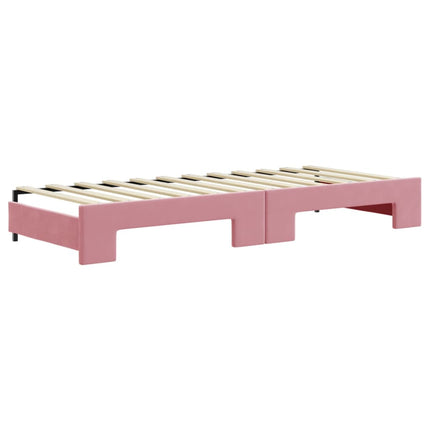 daybed med udtræk og madras 80x200 cm velour lyserød