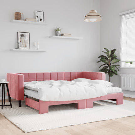 daybed med udtræk og madras 80x200 cm velour lyserød