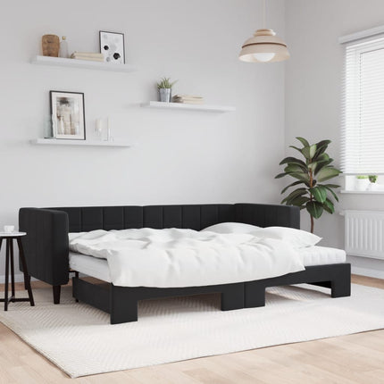daybed med udtræk og madras 80x200 cm velour sort