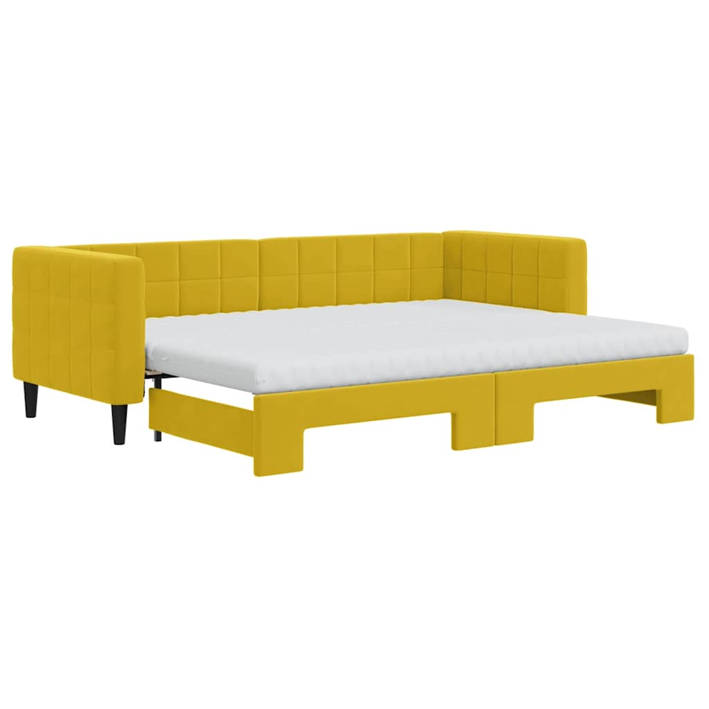 daybed med udtræk og madras 80x200 cm velour gul