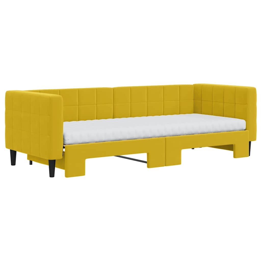 daybed med udtræk og madras 80x200 cm velour gul