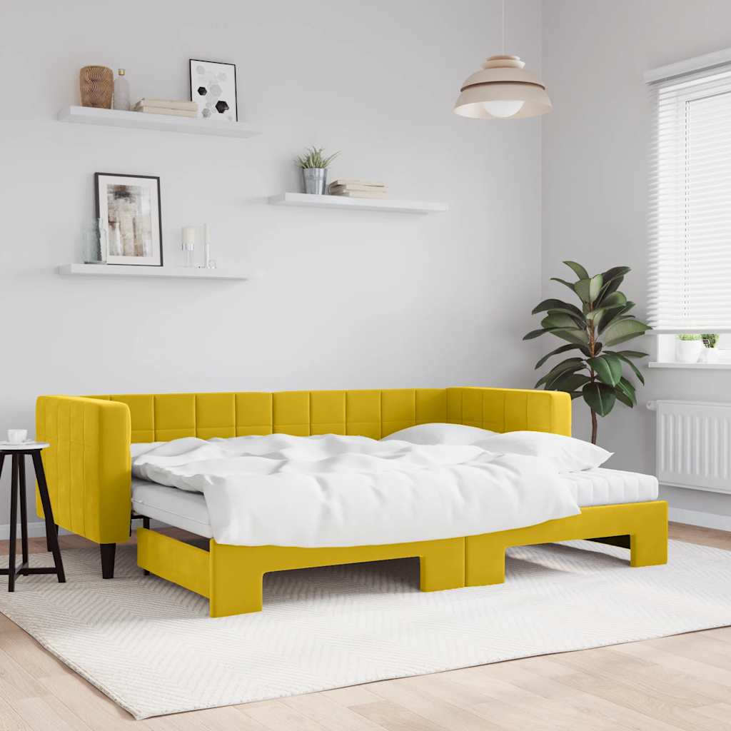 daybed med udtræk og madras 80x200 cm velour gul