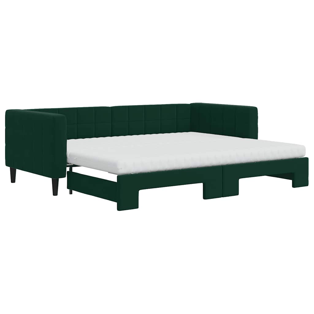 daybed med udtræk og madras 90x200 cm velour mørkegrøn