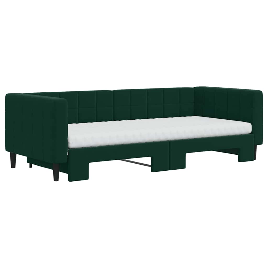 daybed med udtræk og madras 90x200 cm velour mørkegrøn