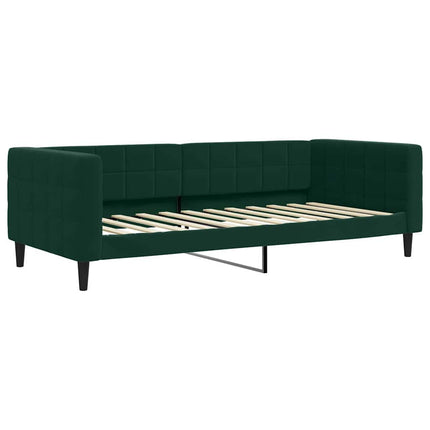 daybed med udtræk og madras 90x200 cm velour mørkegrøn