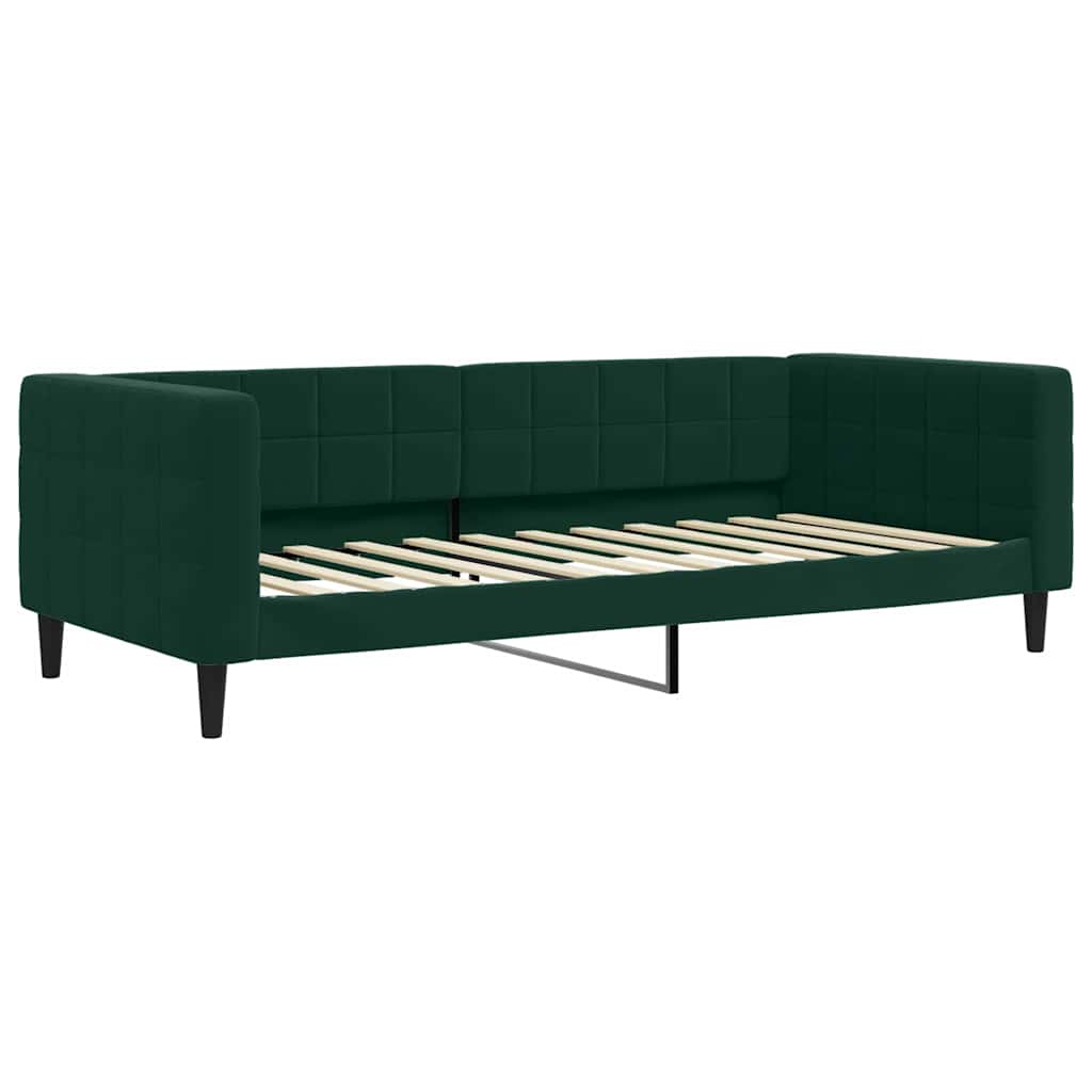 daybed med udtræk og madras 90x200 cm velour mørkegrøn