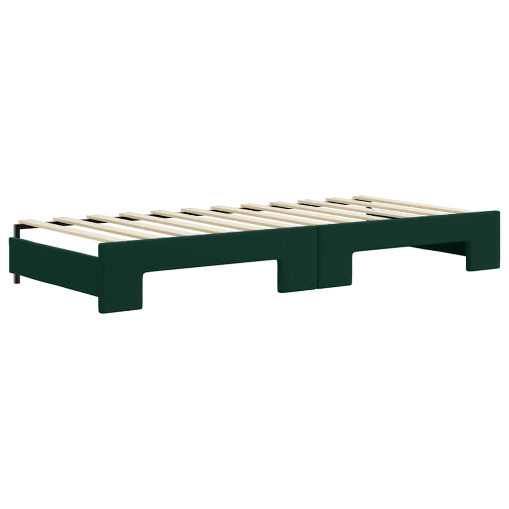 daybed med udtræk og madras 90x200 cm velour mørkegrøn