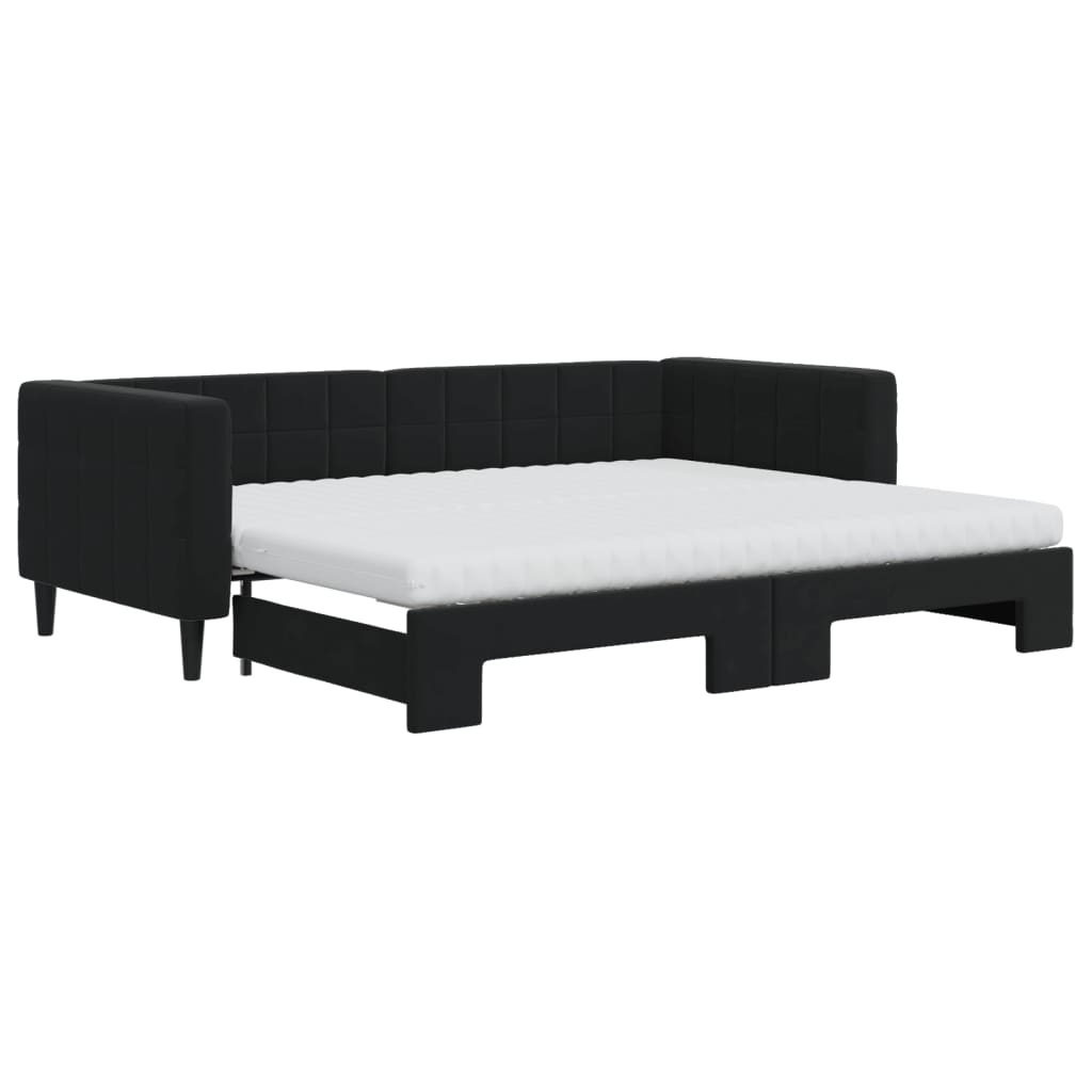daybed med udtræk og madras 90x200 cm velour sort