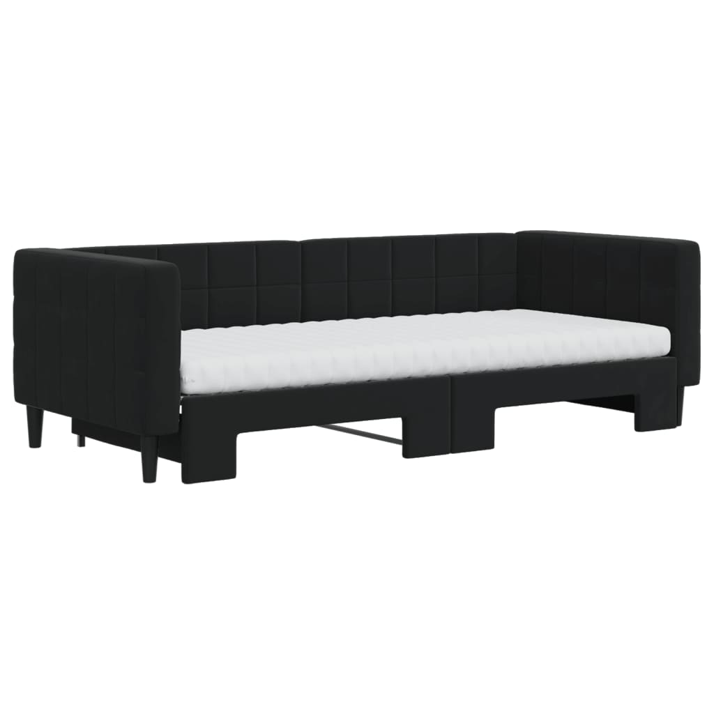 daybed med udtræk og madras 90x200 cm velour sort