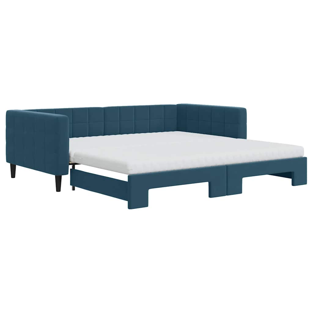 daybed med udtræk og madras 100x200 cm velour blå