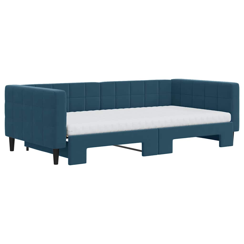 daybed med udtræk og madras 100x200 cm velour blå