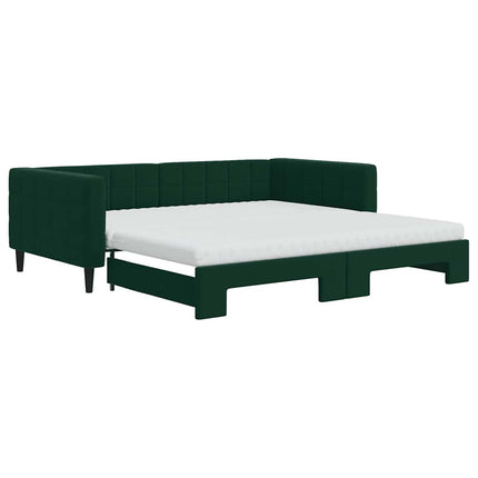 daybed med udtræk og madras 100x200 cm velour mørkegrøn