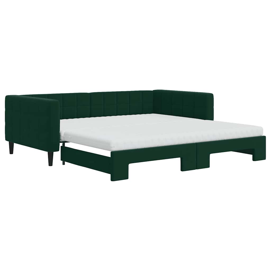 daybed med udtræk og madras 100x200 cm velour mørkegrøn