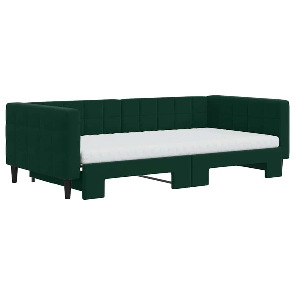 daybed med udtræk og madras 100x200 cm velour mørkegrøn
