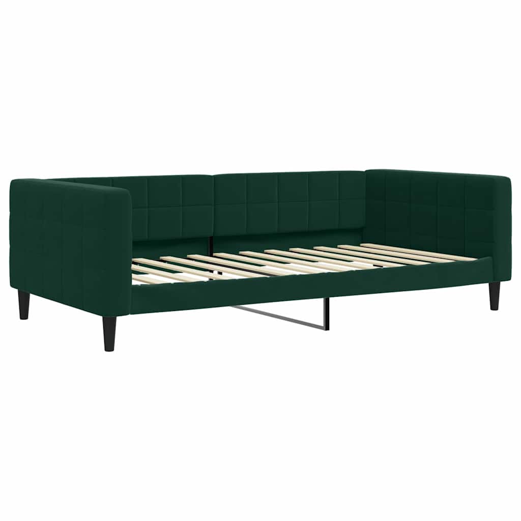daybed med udtræk og madras 100x200 cm velour mørkegrøn
